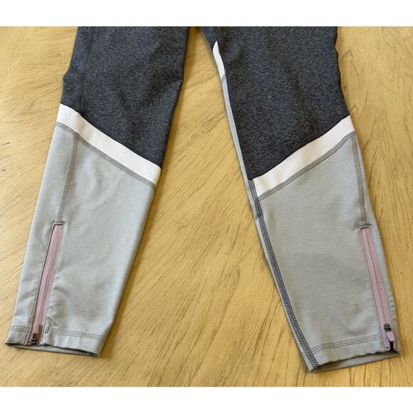Old Navy Yoga Pants Zipper High Waisted Leggings Color block Pink Gray Gym Med - Picture 2 of 11